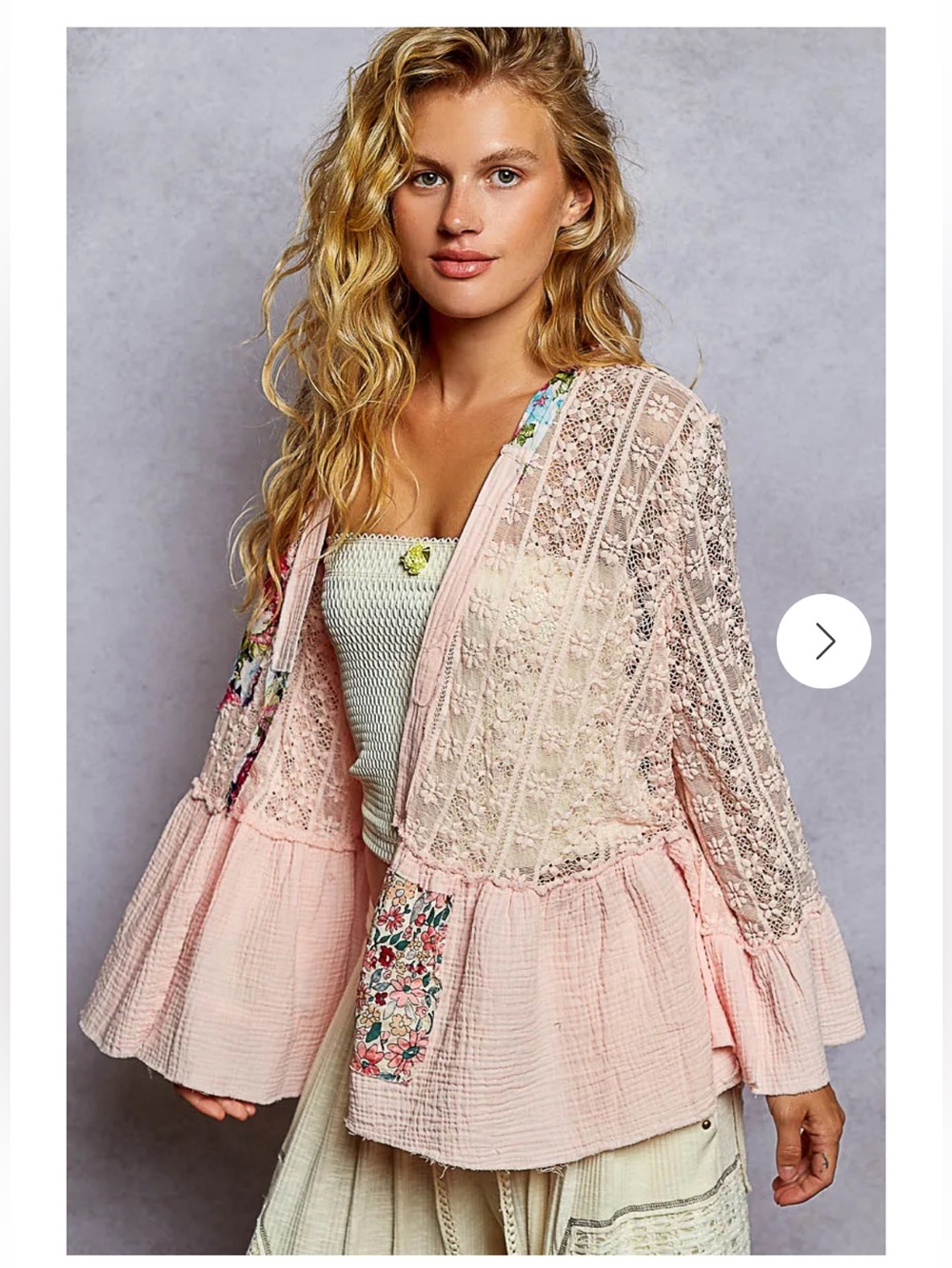 POL Gauze Floral Ruffle Open Cardigan